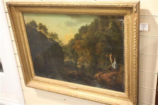 Attributed to William Ashford (1746-1824) Figures overlooking a rocky gorge 18 x 25in.
